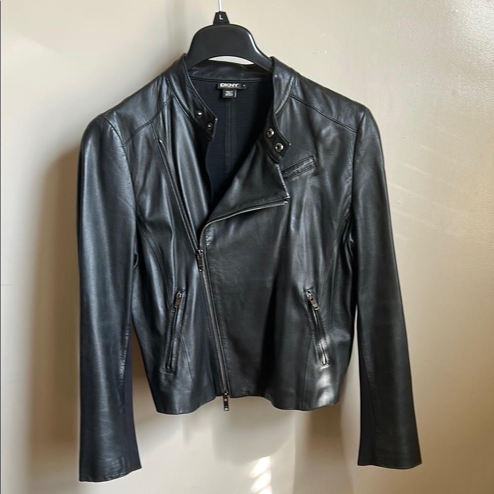 DKNY Black Leather Moto Jacket